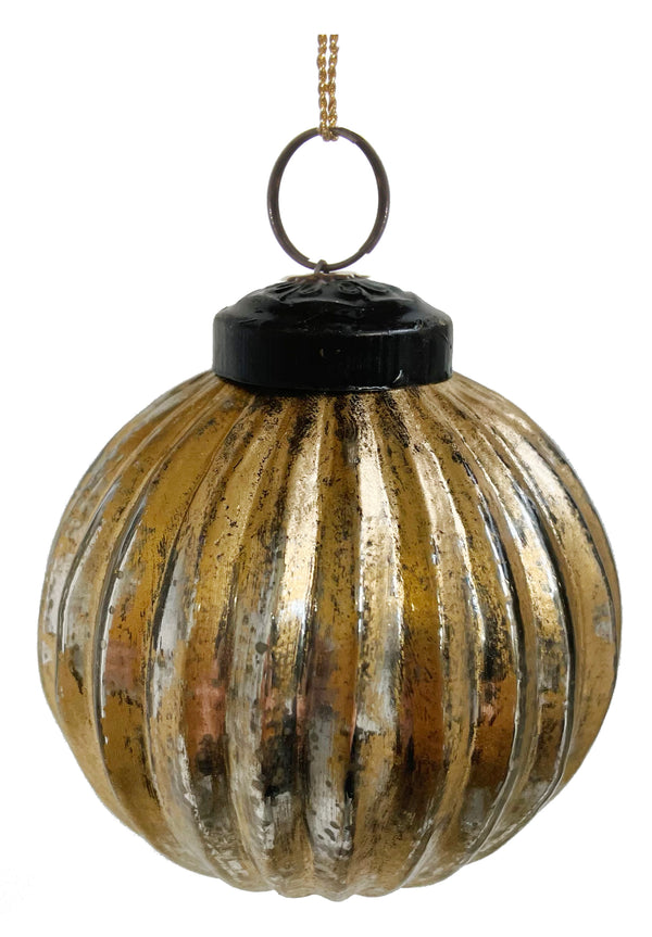 Glass ball lined antique silver gold lines 7,5cm