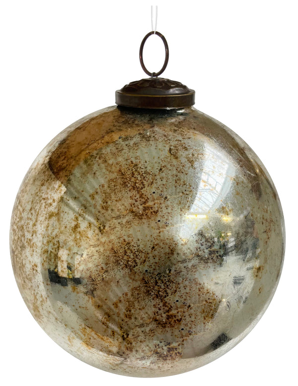 Glass ball rustic antique silver 11cm