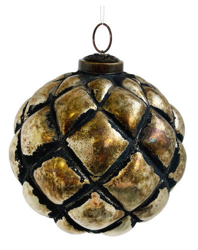 Glass velvet ball antique silver black l