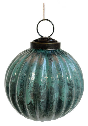Glass ball lined green copper marbled 7cm