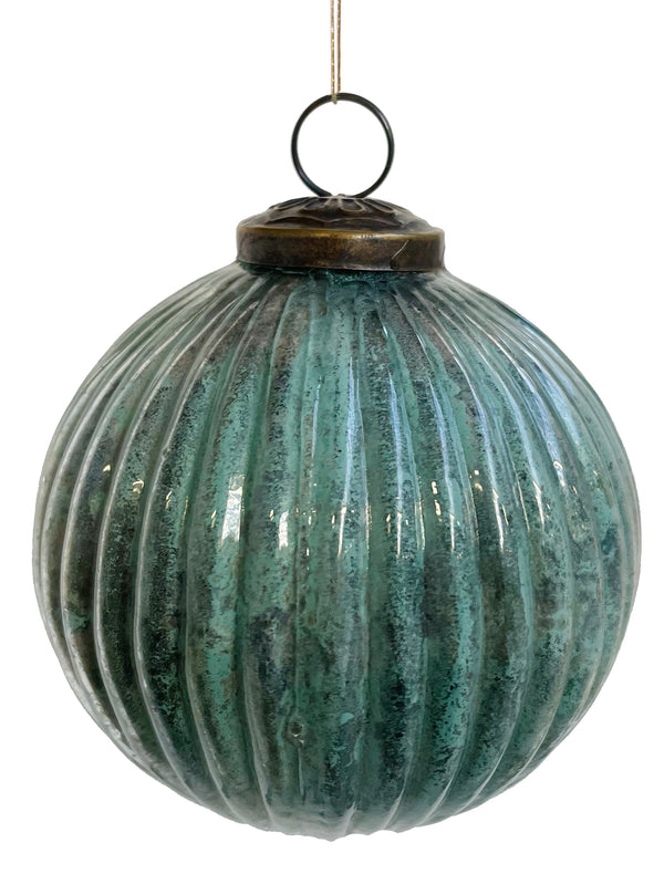 Glass ball lined green copper marbled 10cm