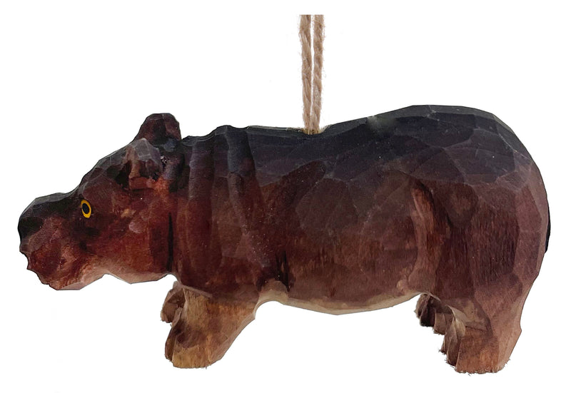 Wooden hippo ornament 9cm