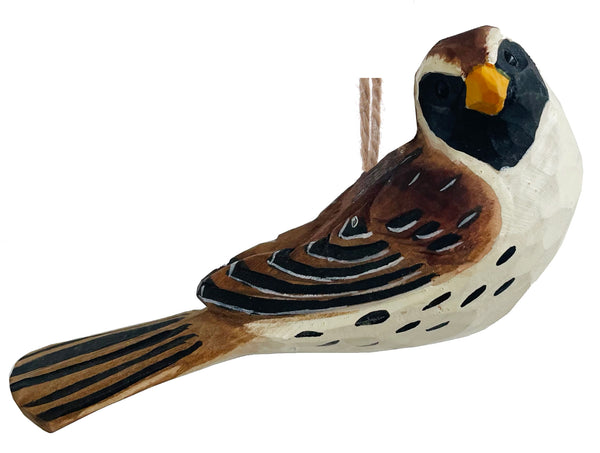 Wooden bird brown, orange beck 11cm