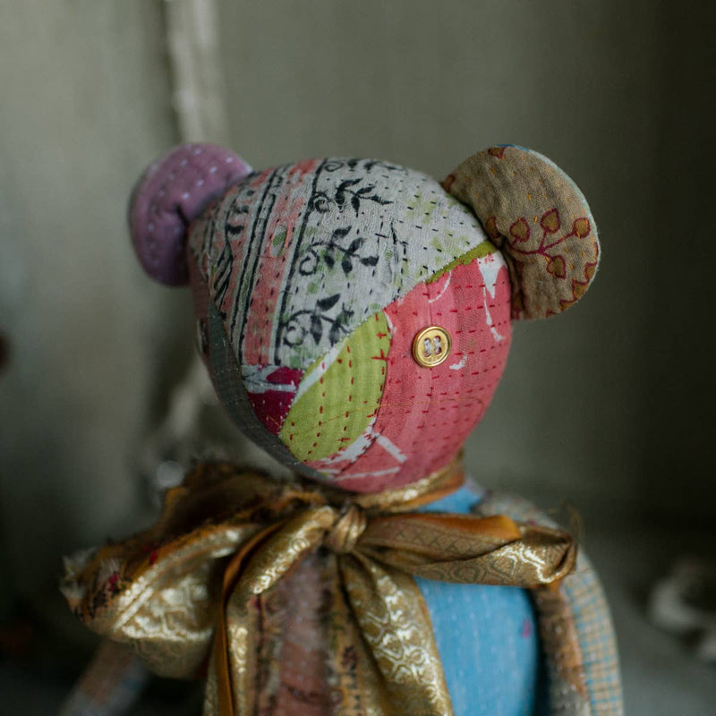 Kantha Teddy Bear - Soft Cotton Art Doll, One of a Kind