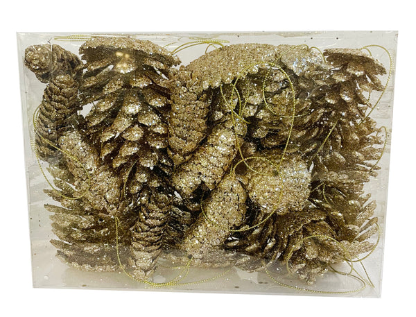 Glitter mixed pinecones champagne  28pcs