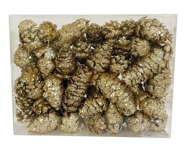 Glitter mixed pinecones champagne 60pcs
