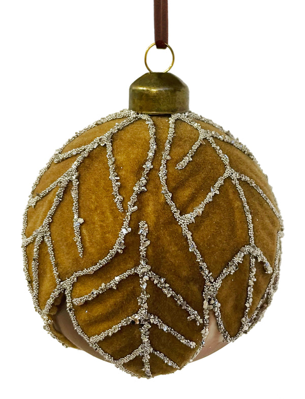 Glass ball leaves velvet brown silver beads 8cm