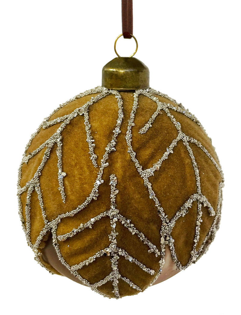 Glass ball leaves velvet brown silver beads 8cm