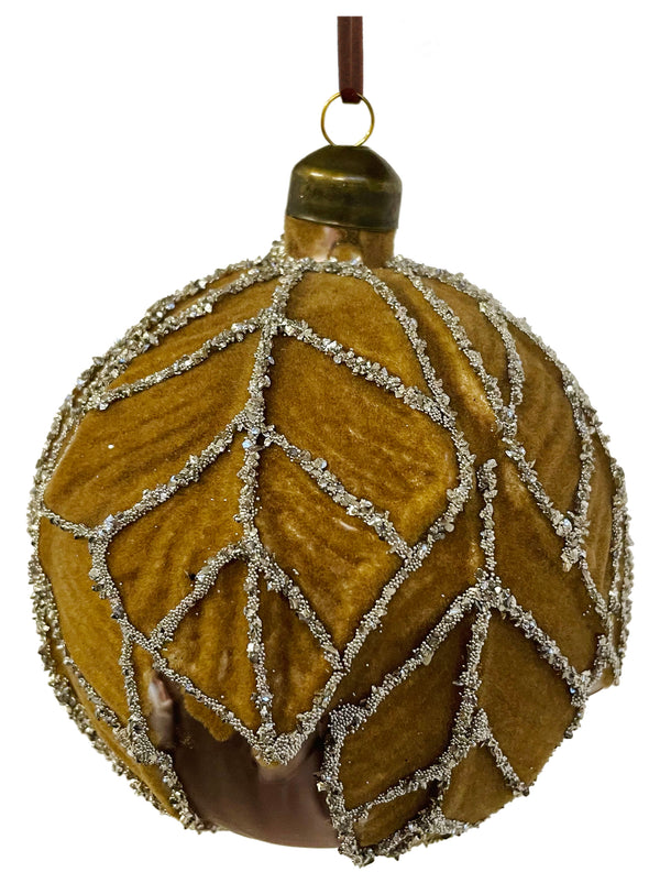 Glass ball leaves velvet brown silver beads 10cm