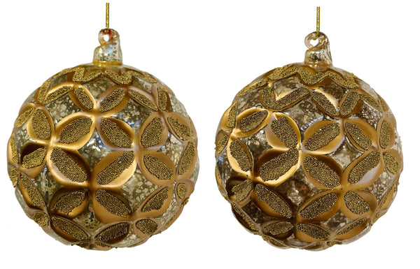 Glass ball flowers mixed mix 2 gold 10cm