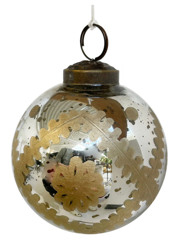 Glass ball antique silver gold cutting 8cm