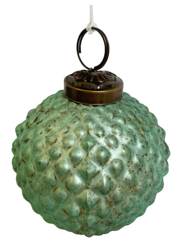 Glass cone ball rustic aqua 8cm
