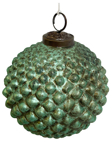 Glass cone ball rustic aqua 10cm