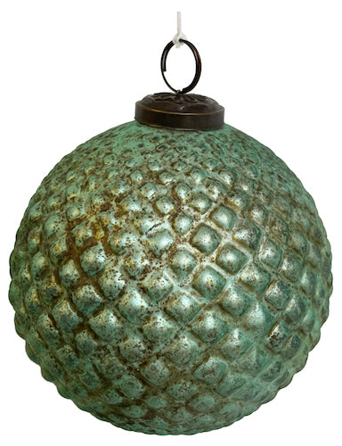 Glass cone ball rustic aqua 12cm
