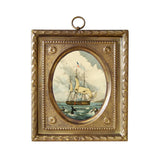 4-1/2" Whaling Ship Print in Embossed Brass Frame