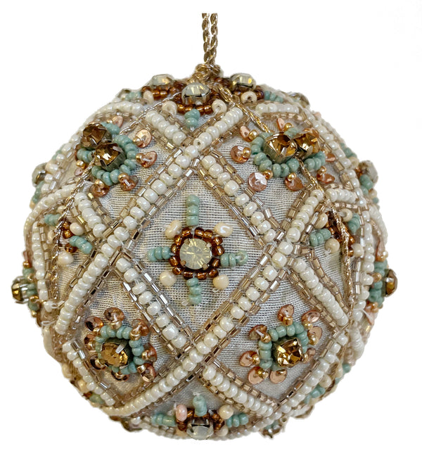 Beaded fabric ball grey, silver, blue 9cm