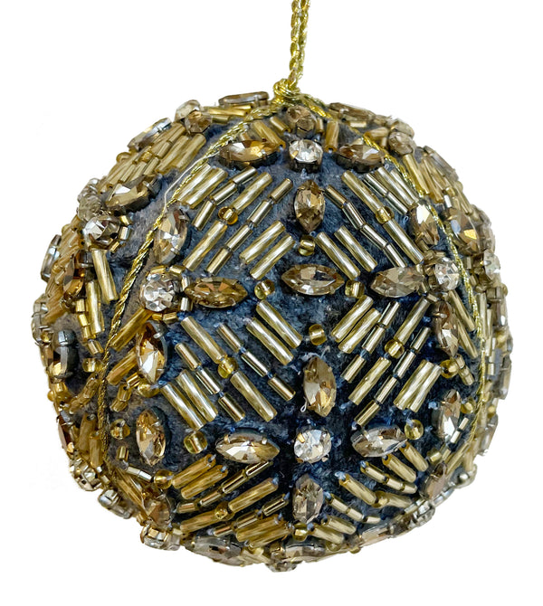 Velvet ball grey with gold jewel flowers