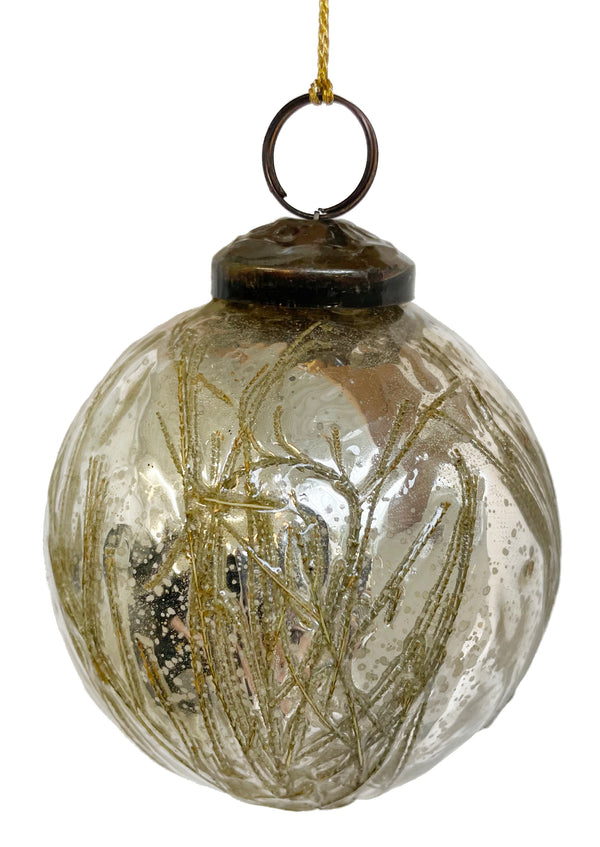 Glass ball silver grass deco 7cm