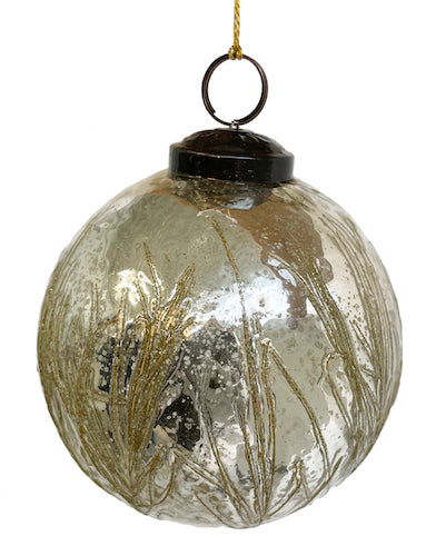 Glass ball silver grass deco 9,5cm