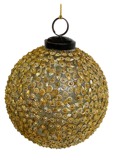 Glass ball clear with gold leaves mosaic