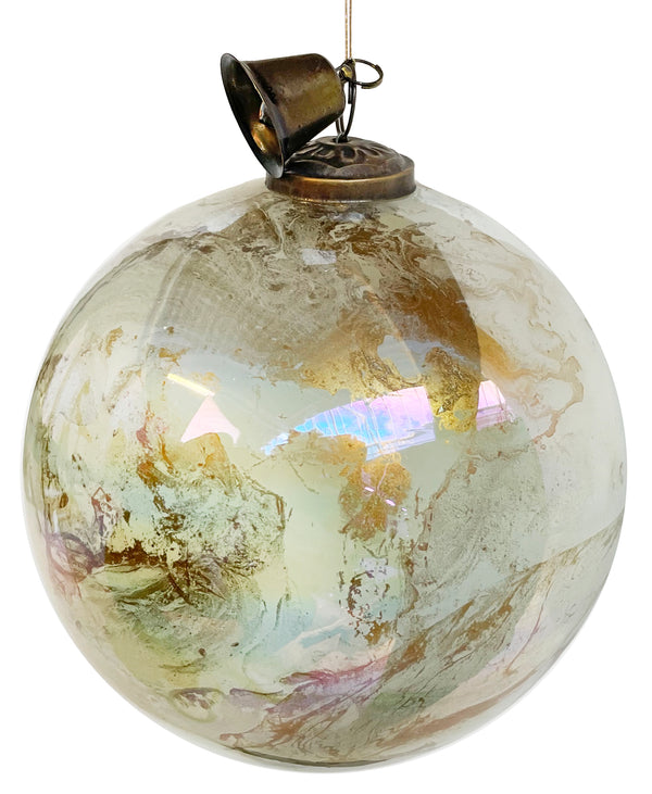 Glass ball pearl gold marbled with bell