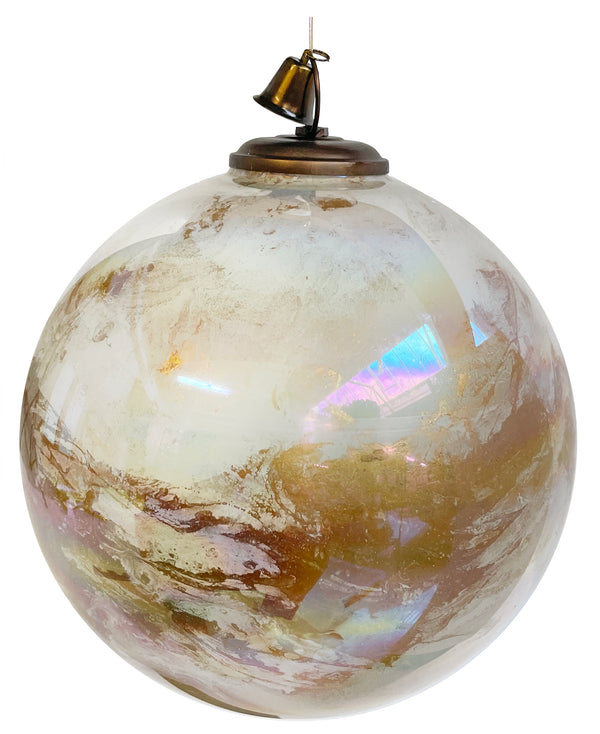 Glass ball pearl gold marbled with bell