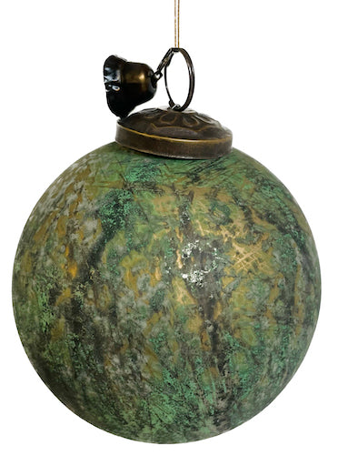 Glass ball silver green patina with bell