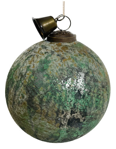 Glass ball silver green patina with bell