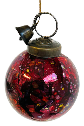 Glass ball multi red with bell 6cm