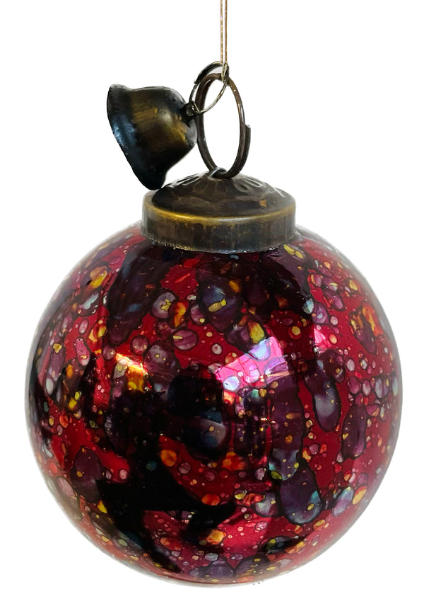 Glass ball multi red with bell 8cm