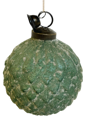 Glass cone ball aged green with bell 10c