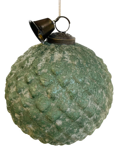 Glass cone ball aged green with bell 12c