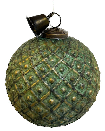Glass ball with dots green patina with bell