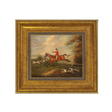 Fox Hunting Scene Oil Painting Print on Canvas, Gold Frame