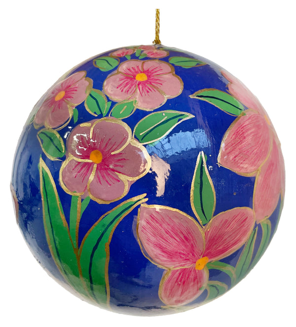 Paper ball blue with purple flowers 10cm