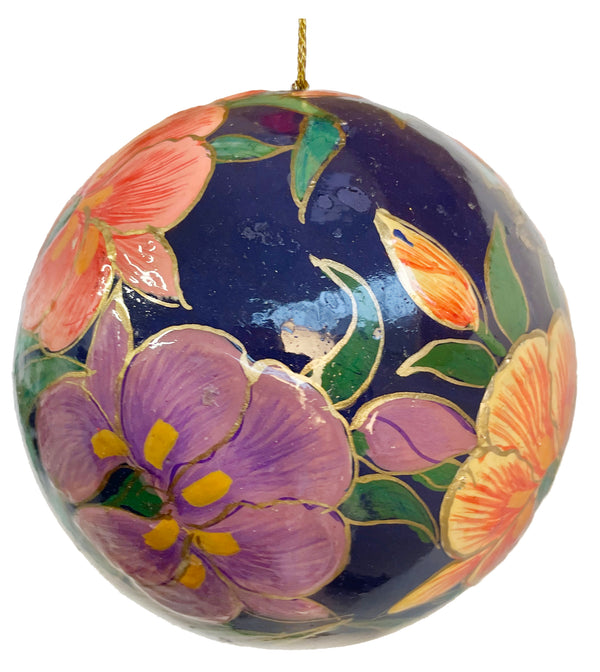 Paper ball blue with orange flowers 10cm