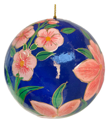Paper ball blue with pink flowers 10cm