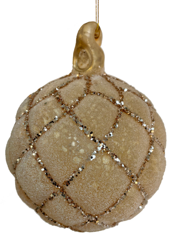 Glass velvet ball sugared antique gold mat w/gold glitter 8cm