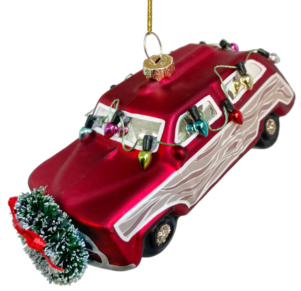 Glass car mat red with wreath and lights