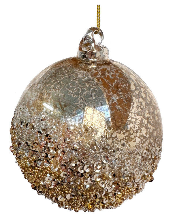 Glass ball antique lt gold sequin-bead b