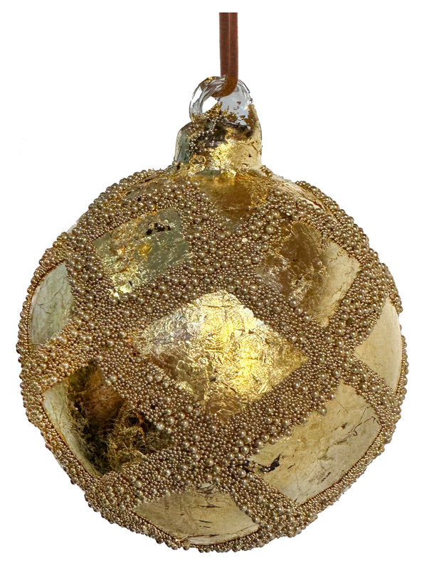 Glass ball gilded bead lines deco 8cm