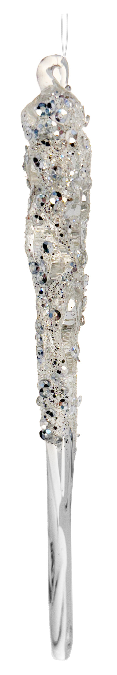 Glass icicle clear with sequins 16cm