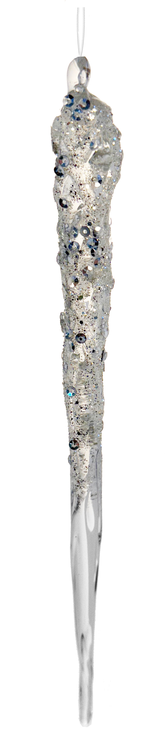 Glass icicle clear with sequins 20cm