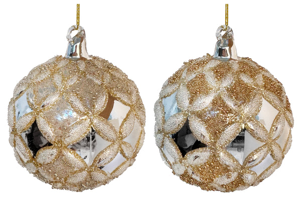 Glass ball silver shiny flower bead deco