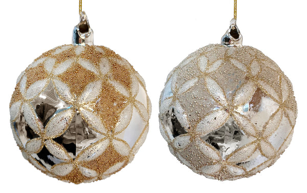 Glass ball silver shiny flower bead deco