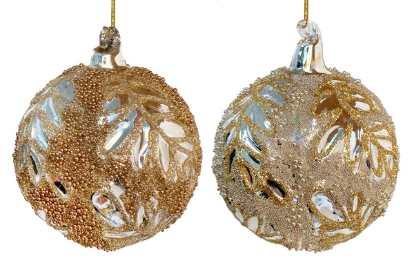 Glass ball leaves silver shiny bead deco mix 2 8cm