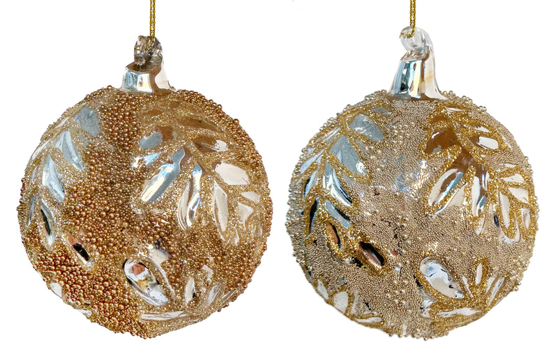 Glass ball leaves silver shiny bead deco mix 2 8cm