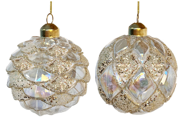 Glass ball clear iridescent glitter deco