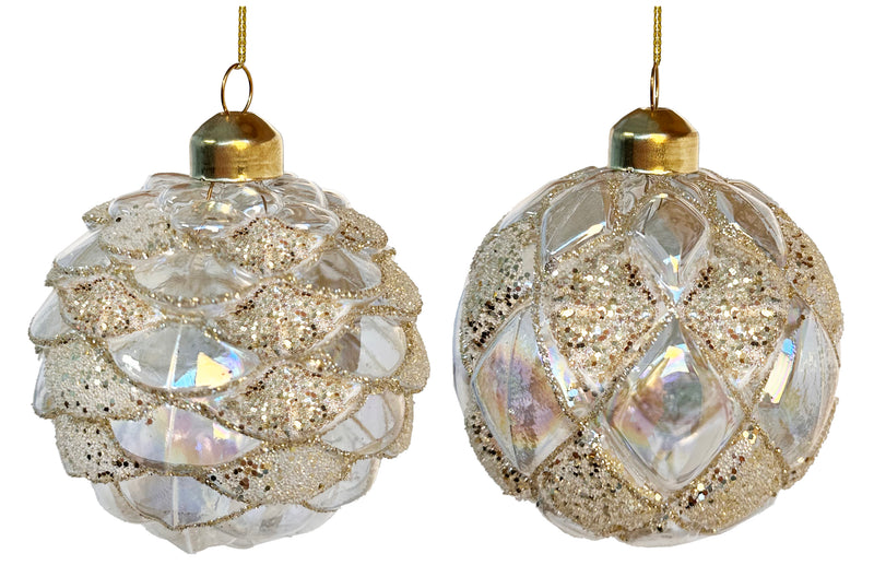 Glass ball clear iridescent glitter deco