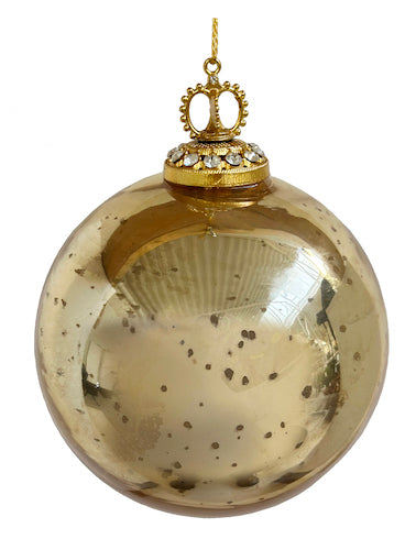 Glass ball antique shiny gold crown to 12 cm